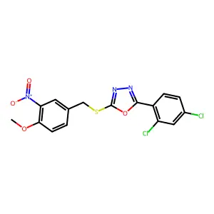 2-(2,4-dichlorophenyl)-5-[(4-methoxy-3-nitrophenyl)methylsulfanyl]-1,3,4-oxadiazole structure
