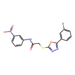 2-[[5-(3-bromophenyl)-1,3,4-oxadiazol-2-yl]sulfanyl]-N-(3-nitrophenyl)acetamide structure