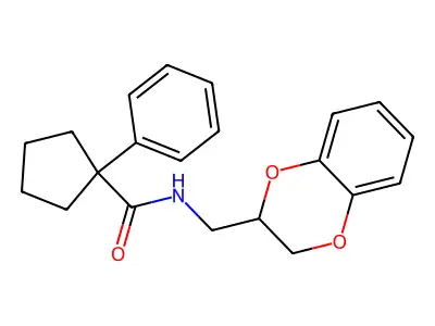 N-(2,3-dihydro-1,4-benzodioxin-2-ylmethyl)-1-phenylcyclopentanecarboxamide structure