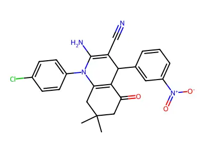 2-amino-1-(4-chlorophenyl)-7,7-dimethyl-4-(3-nitrophenyl)-5-oxo-1,4,5,6,7,8-hexahydro-3-quinolinecarbonitrile structure