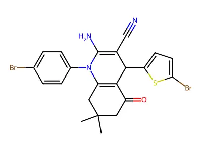 2-amino-1-(4-bromophenyl)-4-(5-bromothiophen-2-yl)-7,7-dimethyl-5-oxo-1,4,5,6,7,8-hexahydroquinoline-3-carbonitrile structure