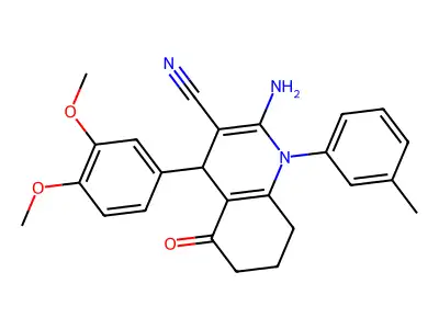 2-amino-4-(3,4-dimethoxyphenyl)-1-(3-methylphenyl)-5-oxo-1,4,5,6,7,8-hexahydro-3-quinolinecarbonitrile structure