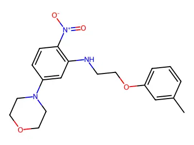 N-[2-(3-methylphenoxy)ethyl]-5-(4-morpholinyl)-2-nitroaniline structure