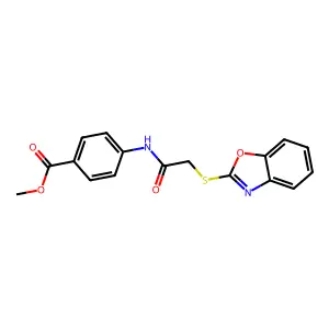 Methyl 4-{[(1,3-benzoxazol-2-ylsulfanyl)acetyl]amino}benzoate structure