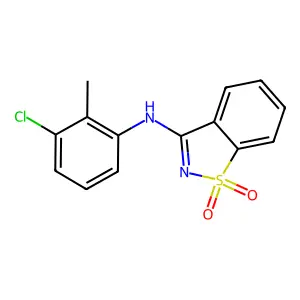 N-(3-chloro-2-methylphenyl)-1,2-benzothiazol-3-amine 1,1-dioxide structure