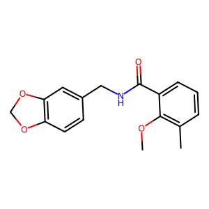 N-(1,3-benzodioxol-5-ylmethyl)-2-methoxy-3-methylbenzamide structure