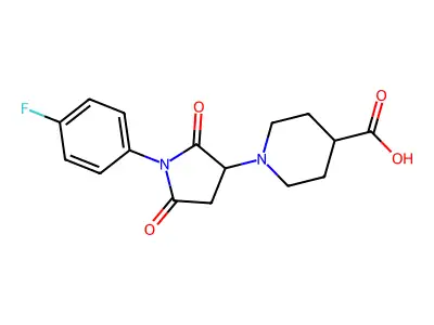 1-[1-(4-Fluorophenyl)-2,5-dioxopyrrolidin-3-yl]piperidine-4-carboxylic acid structure