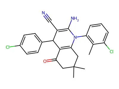 2-amino-1-(3-chloro-2-methylphenyl)-4-(4-chlorophenyl)-7,7-dimethyl-5-oxo-1,4,5,6,7,8-hexahydro-3-quinolinecarbonitrile structure