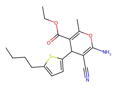 ethyl 6-amino-4-(5-butylthiophen-2-yl)-5-cyano-2-methyl-4H-pyran-3-carboxylate structure