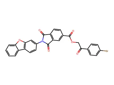 2-(4-bromophenyl)-2-oxoethyl 2-dibenzo[b,d]furan-3-yl-1,3-dioxo-5-isoindolinecarboxylate structure