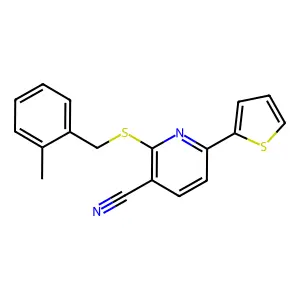2-[(2-Methylphenyl)methylsulfanyl]-6-thiophen-2-ylpyridine-3-carbonitrile structure