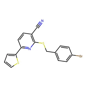 2-[(4-Bromophenyl)methylsulfanyl]-6-thiophen-2-ylpyridine-3-carbonitrile structure