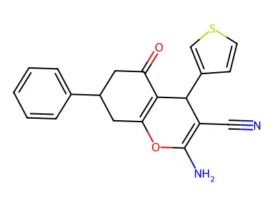 2-Amino-5-oxo-7-phenyl-4-thiophen-3-yl-4,6,7,8-tetrahydrochromene-3-carbonitrile structure
