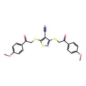 3,5-Bis[[2-(4-methoxyphenyl)-2-oxoethyl]sulfanyl]-1,2-thiazole-4-carbonitrile structure