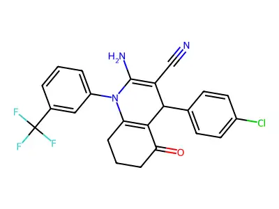 2-Amino-4-(4-chlorophenyl)-5-oxo-1-(3-(trifluoromethyl)phenyl)-1,4,5,6,7,8-hexahydroquinoline-3-carbonitrile structure
