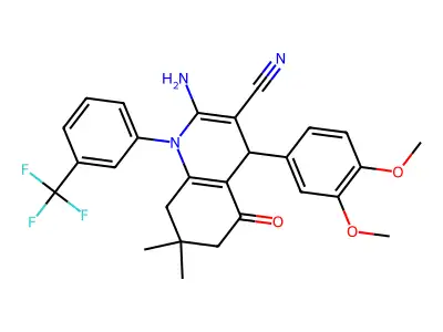 2-amino-4-(3,4-dimethoxyphenyl)-7,7-dimethyl-5-oxo-1-[3-(trifluoromethyl)phenyl]-1,4,5,6,7,8-hexahydro-3-quinolinecarbonitrile structure
