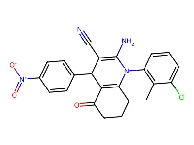 2-amino-1-(3-chloro-2-methylphenyl)-4-(4-nitrophenyl)-5-oxo-1,4,5,6,7,8-hexahydro-3-quinolinecarbonitrile structure