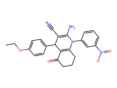 2-amino-4-(4-ethoxyphenyl)-1-(3-nitrophenyl)-5-oxo-1,4,5,6,7,8-hexahydroquinoline-3-carbonitrile structure