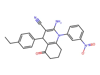 2-amino-4-(4-ethylphenyl)-1-(3-nitrophenyl)-5-oxo-1,4,5,6,7,8-hexahydroquinoline-3-carbonitrile structure