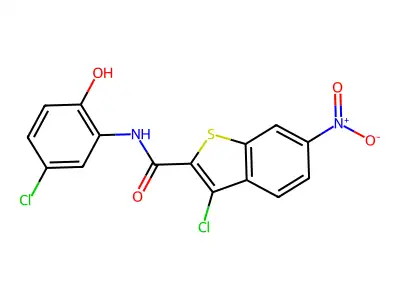 3-chloro-N-(5-chloro-2-hydroxyphenyl)-6-nitro-1-benzothiophene-2-carboxamide structure
