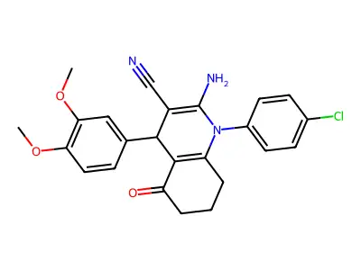 2-amino-1-(4-chlorophenyl)-4-(3,4-dimethoxyphenyl)-5-oxo-1,4,5,6,7,8-hexahydro-3-quinolinecarbonitrile structure
