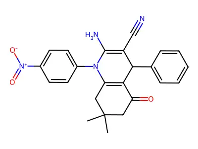 2-amino-7,7-dimethyl-1-(4-nitrophenyl)-5-oxo-4-phenyl-1,4,5,6,7,8-hexahydroquinoline-3-carbonitrile structure