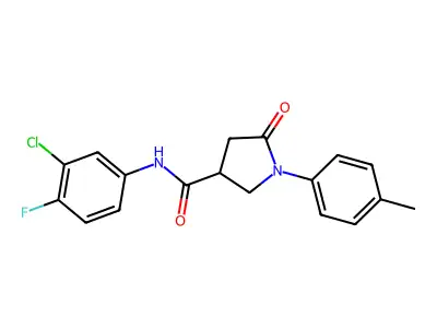 N-(3-chloro-4-fluorophenyl)-1-(4-methylphenyl)-5-oxopyrrolidine-3-carboxamide structure