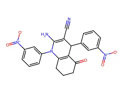 2-Amino-1,4-bis(3-nitro-PH)-5-oxo-1,4,5,6,7,8-hexahydro-3-quinolinecarbonitrile structure