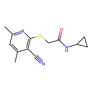 2-((3-Cyano-4,6-dimethylpyridin-2-yl)thio)-N-cyclopropylacetamide structure