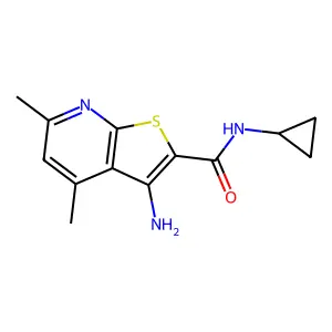 3-amino-N-cyclopropyl-4,6-dimethylthieno[2,3-b]pyridine-2-carboxamide structure