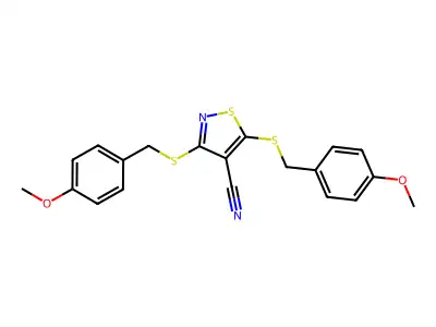 3,5-Bis[(4-methoxyphenyl)methylsulfanyl]-1,2-thiazole-4-carbonitrile structure
