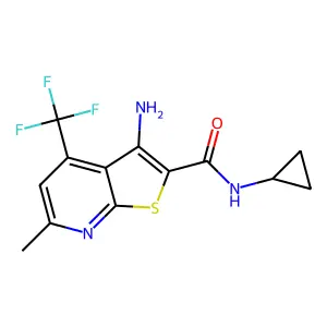 3-amino-N-cyclopropyl-6-methyl-4-(trifluoromethyl)thieno[2,3-b]pyridine-2-carboxamide structure