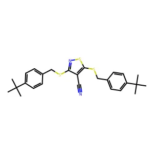3,5-Bis[(4-tert-butylbenzyl)sulfanyl]-1,2-thiazole-4-carbonitrile structure