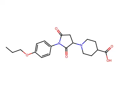 1-[2,5-Dioxo-1-(4-propoxyphenyl)pyrrolidin-3-yl]piperidine-4-carboxylic acid structure