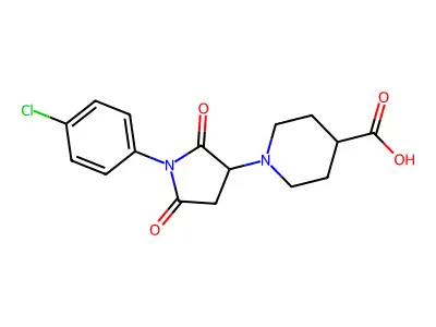 1-[1-(4-Chlorophenyl)-2,5-dioxopyrrolidin-3-yl]piperidine-4-carboxylic acid structure