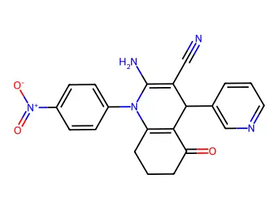 2-amino-1-(4-nitrophenyl)-5-oxo-4-(pyridin-3-yl)-1,4,5,6,7,8-hexahydroquinoline-3-carbonitrile structure