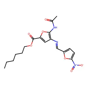 Hexyl 5-(acetylamino)-4-(((5-nitro-2-furanyl)methylene)amino)-2-furancarboxylate structure