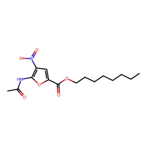 2-Furancarboxylic acid, 5-(acetylamino)-4-nitro-, octyl ester structure