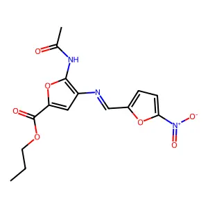 Propyl 5-(acetylamino)-4-(((5-nitro-2-furanyl)methylene)amino)-2-furancarboxylate structure