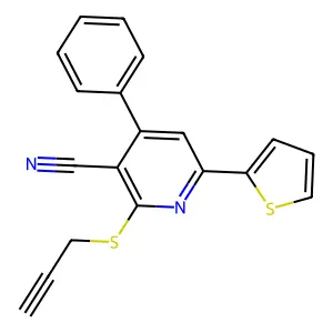 4-Phenyl-2-prop-2-ynylsulfanyl-6-thiophen-2-ylpyridine-3-carbonitrile structure
