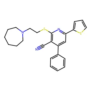 2-[2-(Azepan-1-yl)ethylsulfanyl]-4-phenyl-6-thiophen-2-ylpyridine-3-carbonitrile structure
