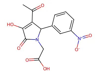 2-[3-acetyl-4-hydroxy-2-(3-nitrophenyl)-5-oxo-2H-pyrrol-1-yl]acetic acid structure