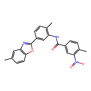 4-methyl-N-[2-methyl-5-(5-methyl-1,3-benzoxazol-2-yl)phenyl]-3-nitrobenzamide structure