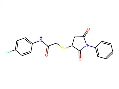 2-[(2,5-dioxo-1-phenylpyrrolidin-3-yl)sulfanyl]-N-(4-fluorophenyl)acetamide structure