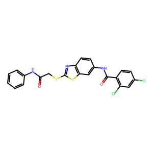 N-[2-(2-anilino-2-oxoethyl)sulfanyl-1,3-benzothiazol-6-yl]-2,4-dichlorobenzamide structure