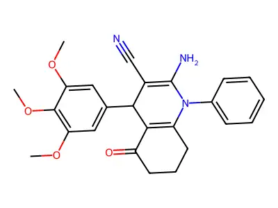 2-amino-5-oxo-1-phenyl-4-(3,4,5-trimethoxyphenyl)-1,4,5,6,7,8-hexahydro-3-quinolinecarbonitrile structure