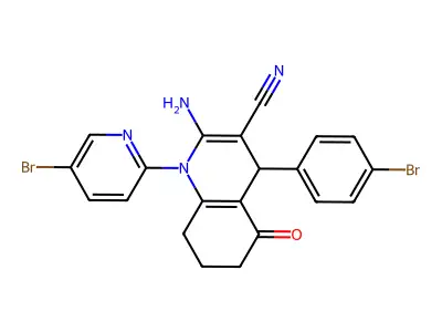 2-amino-4-(4-bromophenyl)-1-(5-bromo-2-pyridinyl)-5-oxo-1,4,5,6,7,8-hexahydro-3-quinolinecarbonitrile structure
