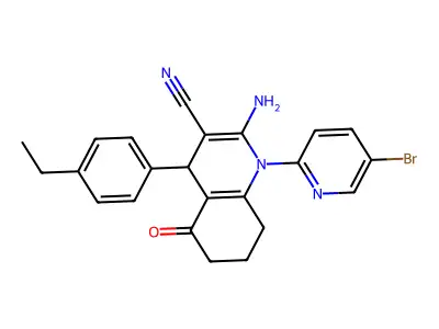 2-amino-1-(5-bromo-2-pyridinyl)-4-(4-ethylphenyl)-5-oxo-1,4,5,6,7,8-hexahydro-3-quinolinecarbonitrile structure