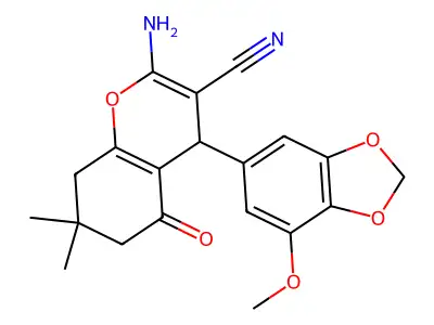 2-amino-4-(7-methoxy-1,3-benzodioxol-5-yl)-7,7-dimethyl-5-oxo-5,6,7,8-tetrahydro-4H-chromene-3-carbonitrile structure