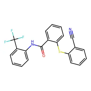 2-[(2-cyanophenyl)sulfanyl]-N-[2-(trifluoromethyl)phenyl]benzamide structure